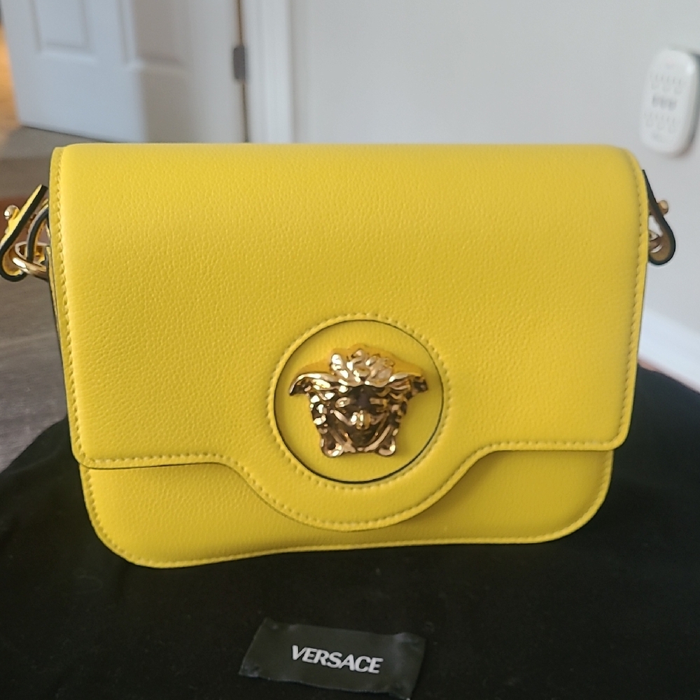 Versace Bright Yellow Crossbody Bag with Gold Medusa